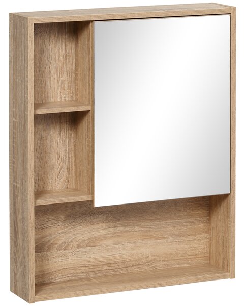 Kleankin Armadietto a specchio per bagno con scaffale regolabile, montaggio a muro, color rovere, 60 x 15 x 76cm|Aosom