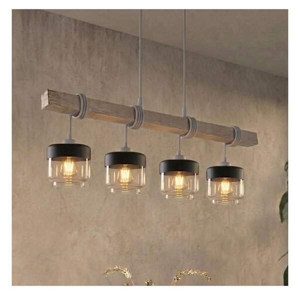 Brilagi - Lampadario a cavo WOOD GLASS 4xE27/60W/230V pino/grigio/marrone fumé
