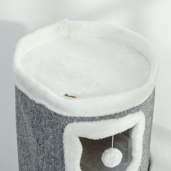 PawHut Torre per Gatti a 4 Livelli, Albero Tiragraffi Stabile con Pali in Sisal e Bordo in Peluche, 2 Piattaforme, 50x36x101 cm, Grigio | Aosom Italy
