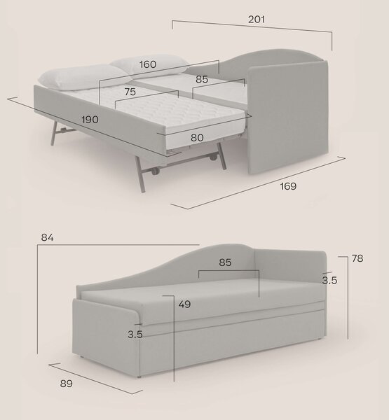 Nolo Divano duplex con doppio letto in tessuto simil cotone impermeabi