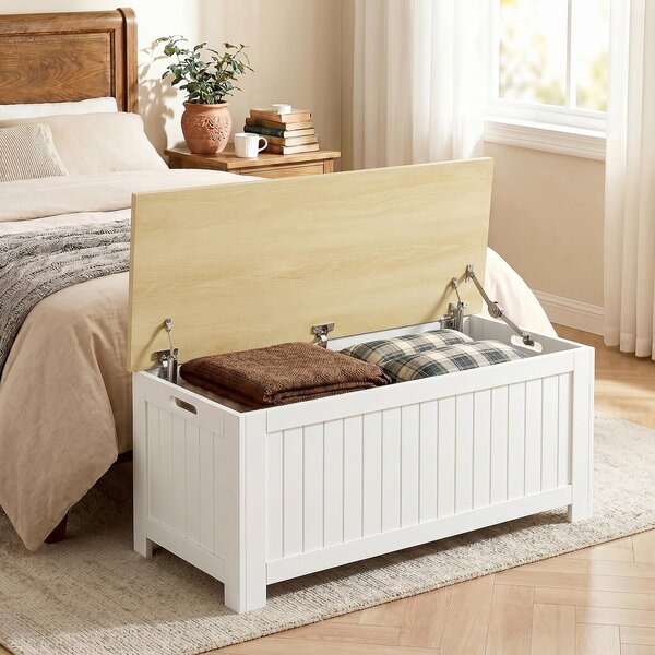 HOMCOM Baule Contenitore 90 L con Coperchio, Baule Versatile con Cerniera di Sicurezza, 80,5x40x46,4 cm, Naturale e Bianco | Aosom Italy