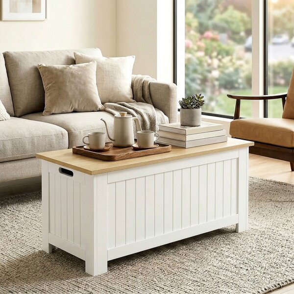 HOMCOM Baule Contenitore 90 L con Coperchio, Baule Versatile con Cerniera di Sicurezza, 80,5x40x46,4 cm, Naturale e Bianco | Aosom Italy