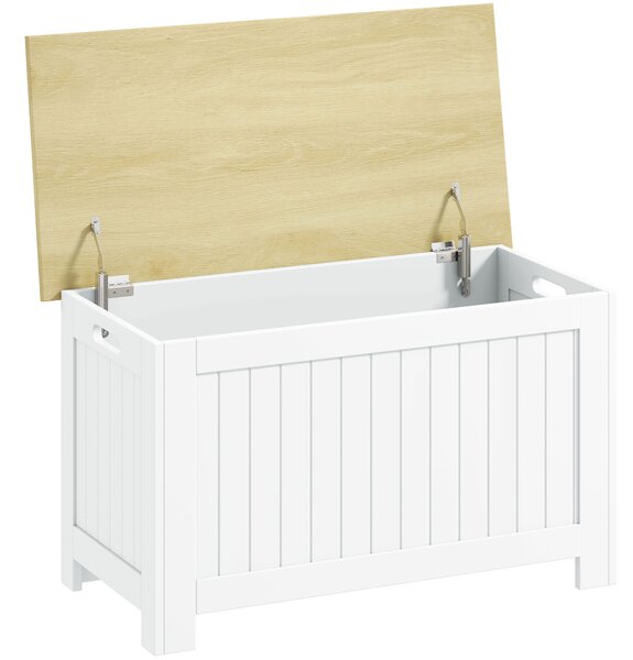 HOMCOM Baule Contenitore 90 L con Coperchio, Baule Versatile con Cerniera di Sicurezza, 80,5x40x46,4 cm, Naturale e Bianco | Aosom Italy