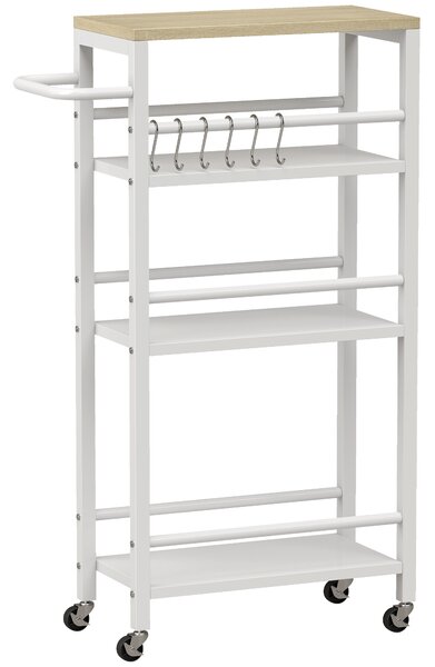 HOMCOM Carrello Ausiliario con Ruote a 4 Livelli, Carrello da Cucina con Portasalviette e 6 Ganci, per Sala da Pranzo, 50x20x81 cm, Rovere | Aosom Italy