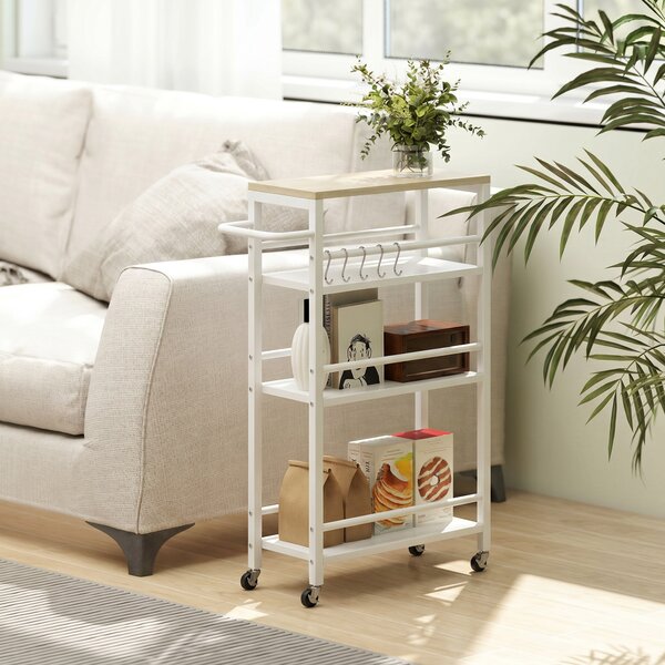 HOMCOM Carrello Ausiliario con Ruote a 4 Livelli, Carrello da Cucina con Portasalviette e 6 Ganci, per Sala da Pranzo, 50x20x81 cm, Rovere | Aosom Italy