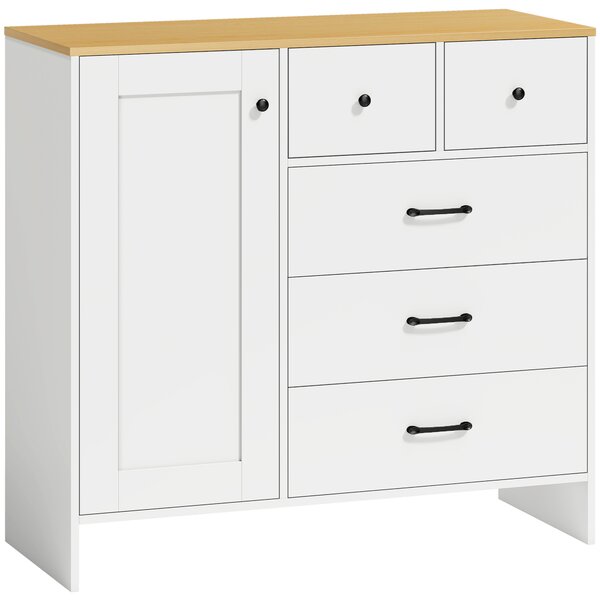 HOMCOM Buffet Cucina, Mobile Contenitore con 5 Cassetti e Anta, Stile Rustico, 100x40x94 cm, Bianco | Aosom Italy