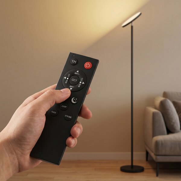HOMCOM Lampada da Terra Uplighter RGB, Lampada Dimmerabile con Telecomando e Controllo Touch, Testa Orientabile 350°, Nero | Aosom Italy