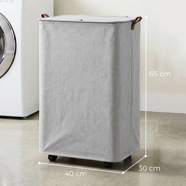 HOMCOM Cesto per Biancheria con Coperchio e Ruote 50 L, Cesta Pieghevole con Sacca a Coulisse Removibile, 40x30x65 cm, Grigio | Aosom Italy
