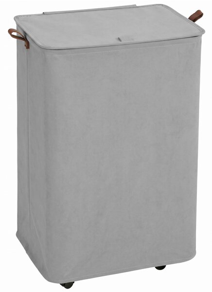 HOMCOM Cesto per Biancheria con Coperchio e Ruote 50 L, Cesta Pieghevole con Sacca a Coulisse Removibile, 40x30x65 cm, Grigio | Aosom Italy
