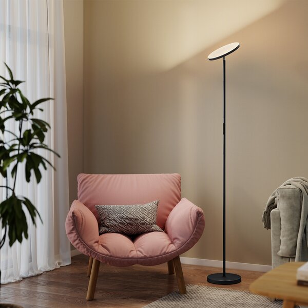 HOMCOM Lampada da Terra Uplighter RGB, Lampada Dimmerabile con Telecomando e Controllo Touch, Testa Orientabile 350°, Nero | Aosom Italy