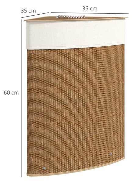 HOMCOM Cesto Portabiancheria Angolare in Bambù da 55L con Sacco Estraibile e Coperchio Removibile, 35x35x60 cm, Marrone | Aosom Italy
