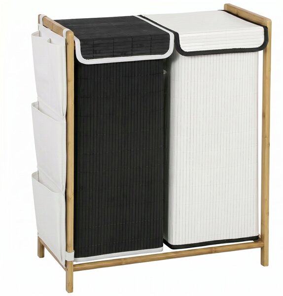 HOMCOM Cesto Portabiancheria 2 Scomparti 120L con Coperchi, Tasche Laterali e Sacchi Estraibili, per Camera da Letto | Aosom Italy