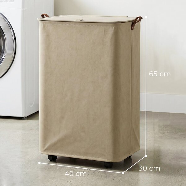 HOMCOM Cesto per Biancheria con Coperchio e Ruote 50 L, Cesta Pieghevole con Sacca a Coulisse Removibile, 40x30x65 cm, Cammello | Aosom Italy