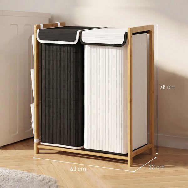 HOMCOM Cesto Portabiancheria 2 Scomparti 120L con Coperchi, Tasche Laterali e Sacchi Estraibili, per Camera da Letto | Aosom Italy