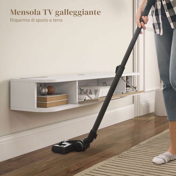 HOMCOM Mobile TV Sospeso in Legno con 2 Ripiani Aperti e Armadietto, 120x26x16 cm, Bianco e Rovere | Aosom Italy