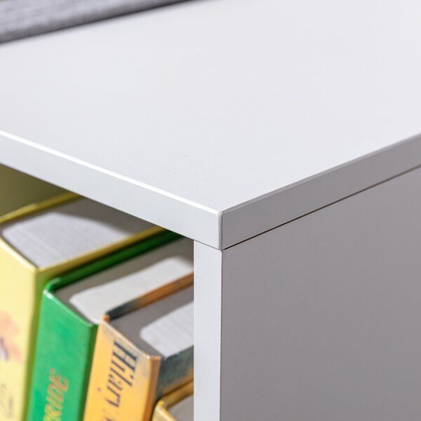 HOMCOM 2-in-1 Scaffale per bambini Scaffale + Panca con Cuscino 103 cm × 30 cm × 62 cm Bianco + Grigio | Aosom Italy
