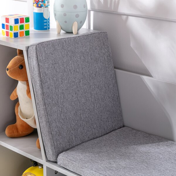 HOMCOM 2-in-1 Scaffale per bambini Scaffale + Panca con Cuscino 103 cm × 30 cm × 62 cm Bianco + Grigio | Aosom Italy