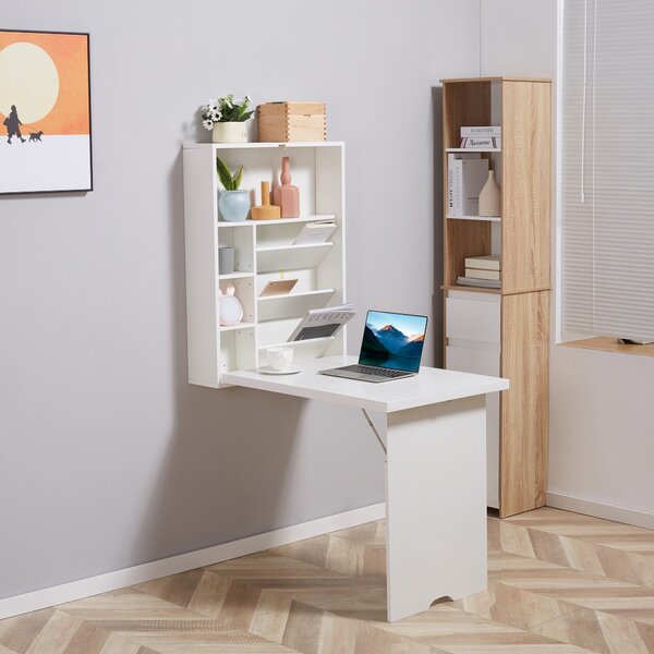 HOMCOM Scrivania a muro pieghevole, tavolo a parete pieghevole con ripiani per soggiorno, sala da pranzo, ufficio, 93,8 x 60 x 147 cm, bianco | Aosom Italy