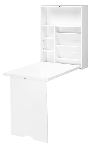 HOMCOM Scrivania a muro pieghevole, tavolo a parete pieghevole con ripiani per soggiorno, sala da pranzo, ufficio, 93,8 x 60 x 147 cm, bianco | Aosom Italy