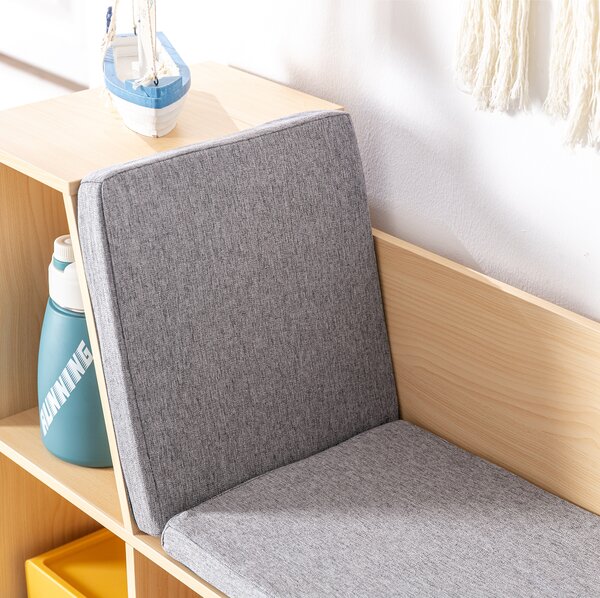 HOMCOM 2-in-1 Scaffale per Bambini Scaffale + Panca con Cuscino 103 cm × 30 cm × 62 cm Bianco + Grigio | Aosom Italy