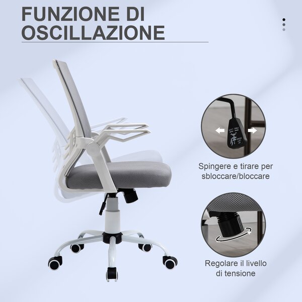 Vinsetto Sedia da Ufficio Ergonomica con Braccioli e Supporto Lombare, in Tessuto Effetto Lino, 62.5x55x94-104 cm, Grigia | Aosom Italy