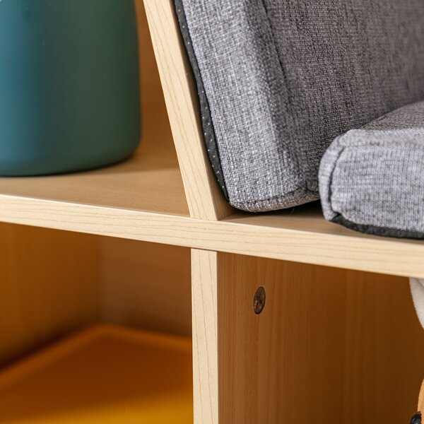 HOMCOM 2-in-1 Scaffale per Bambini Scaffale + Panca con Cuscino 103 cm × 30 cm × 62 cm Bianco + Grigio | Aosom Italy