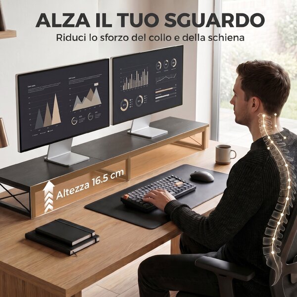 HOMCOM Supporto Scrivania per Monitor con Scomparti e Portaoggetti, Nero | Aosom Italy
