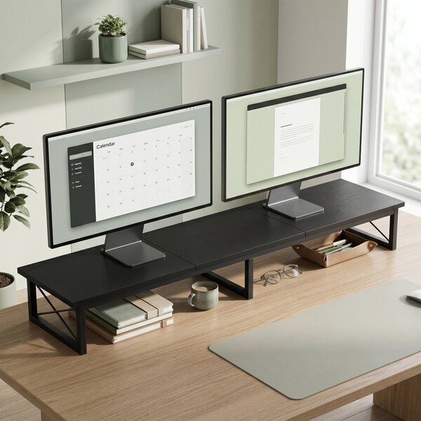 HOMCOM Supporto Scrivania per Monitor con Scomparti e Portaoggetti, Nero | Aosom Italy