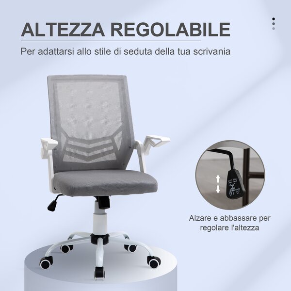 Vinsetto Sedia da Ufficio Ergonomica con Braccioli e Supporto Lombare, in Tessuto Effetto Lino, 62.5x55x94-104 cm, Grigia | Aosom Italy