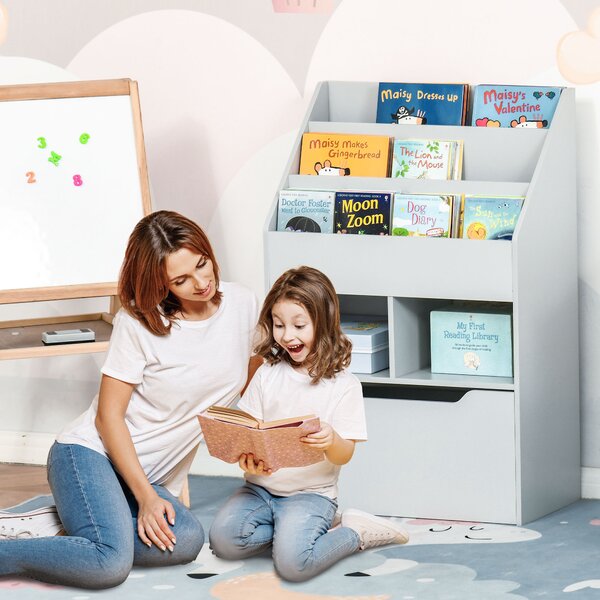 HOMCOM Libreria per Bambini con Cassetto, Libreria con Ripiani, 60 x 29,9 x 90 cm, Grigio | Aosom Italy