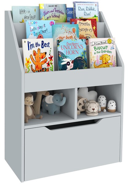 HOMCOM Libreria per Bambini con Cassetto, Libreria con Ripiani, 60 x 29,9 x 90 cm, Grigio | Aosom Italy
