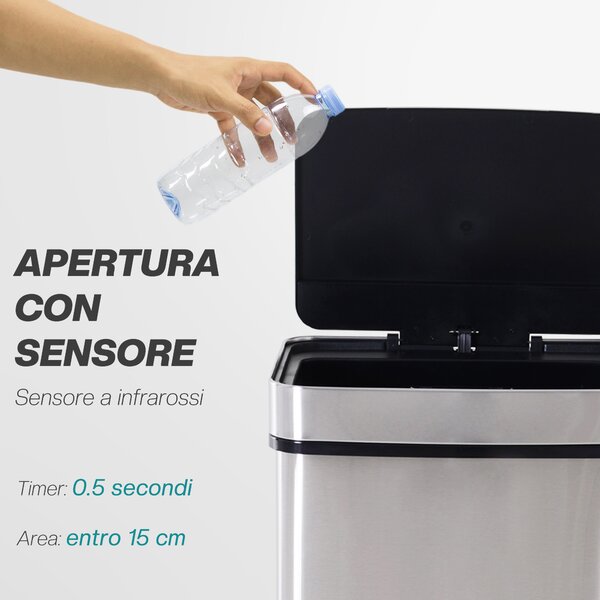 HOMCOM Pattumiera Automatica 72L con Sensore Infrarossi, 3 Scomparti e Coperchio Rimovibile, Acciaio e ABS, 42x30x81cm|Aosom