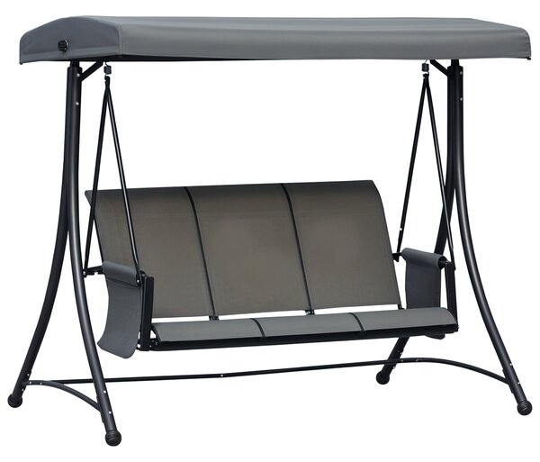 Outsunny Dondolo da Giardino Robusto 3 Posti con Tettuccio Regolabile e Tasche, Dondolo da Esterno in Texteline e Metallo, Grigio Scuro | Aosom Italy