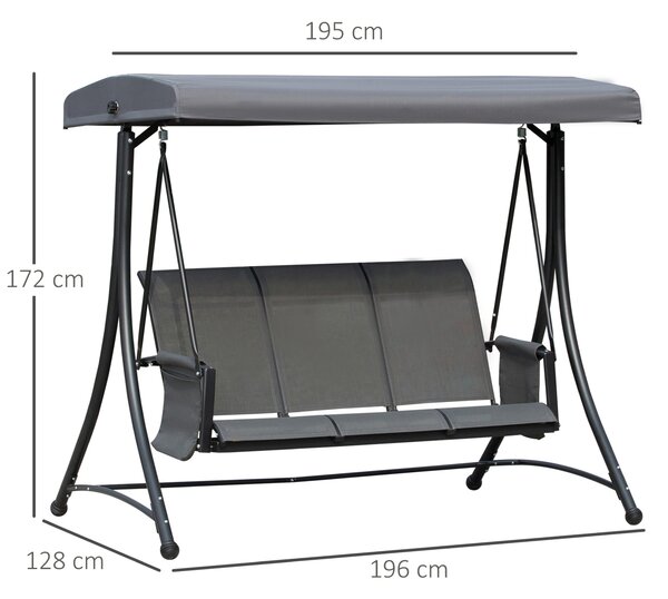 Outsunny Dondolo da Giardino Robusto 3 Posti con Tettuccio Regolabile e Tasche, Dondolo da Esterno in Texteline e Metallo, Grigio Scuro | Aosom Italy