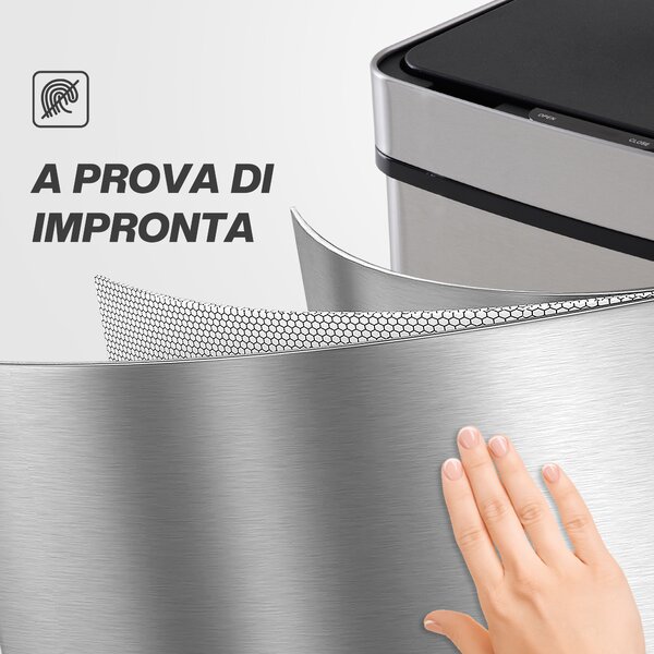 HOMCOM Pattumiera Automatica 72L con Sensore Infrarossi, 3 Scomparti e Coperchio Rimovibile, Acciaio e ABS, 42x30x81cm|Aosom