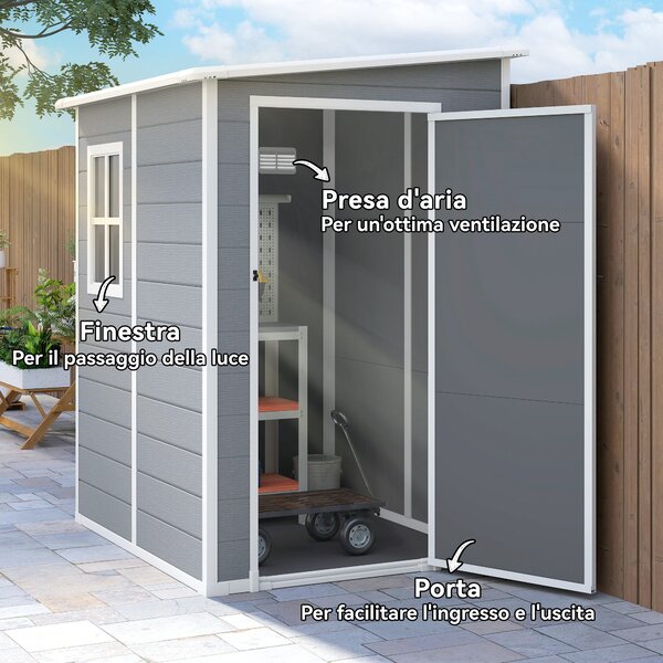 Outsunny Capanno per Attrezzi con Finestra e Serratura, Casetta da Giardino in Alluminio e PP, Capanno Giardino, 122x149x192cm, Grigio | Aosom Italy