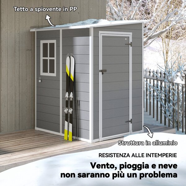 Outsunny Capanno per Attrezzi con Finestra e Serratura, Casetta da Giardino in Alluminio e PP, Capanno Giardino, 122x149x192cm, Grigio | Aosom Italy