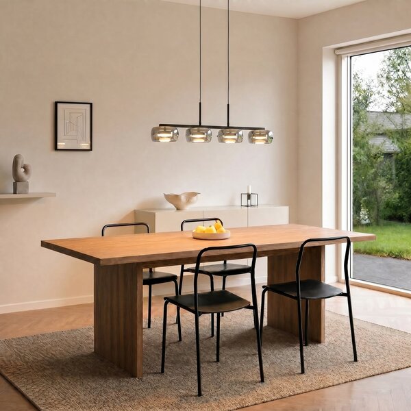 Lampada a sospensione Lucande, Martis, dimmerabile, Nero, Sala da pranzo, Vetro, Moderno