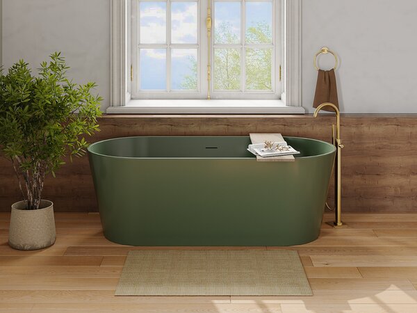 Vasca da bagno ovale freestanding - 159 x 74 x 56 cm - Acrilico - Kaki opaco - 255 L - LUZECA