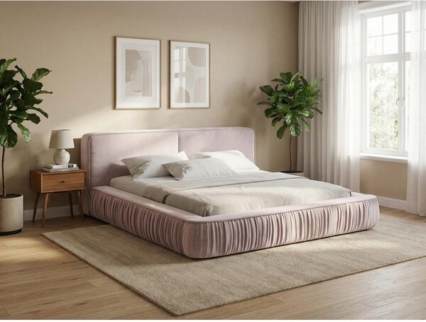 Letto matrimoniale imbottito beige con contenitore e rete inclusi 180x200 cm Keoni – Makamii