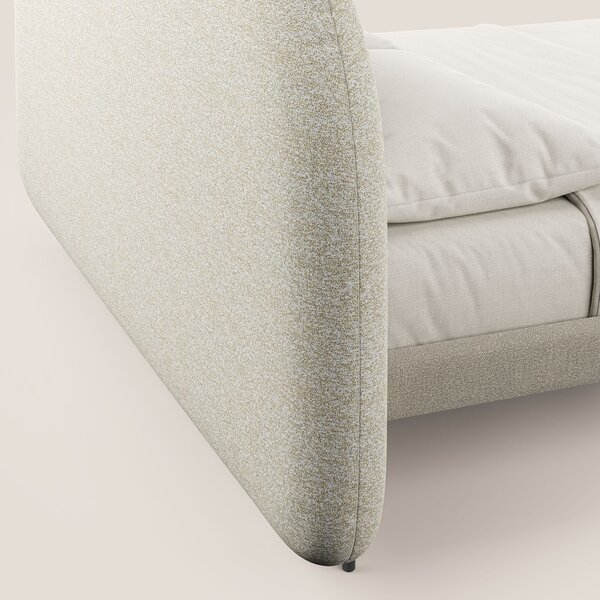 Soleil letto imbottito di design con piedi alti in metallo in bouclet