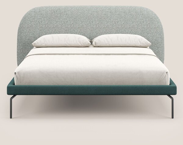 Soleil letto imbottito di design con piedi alti in metallo in bouclet