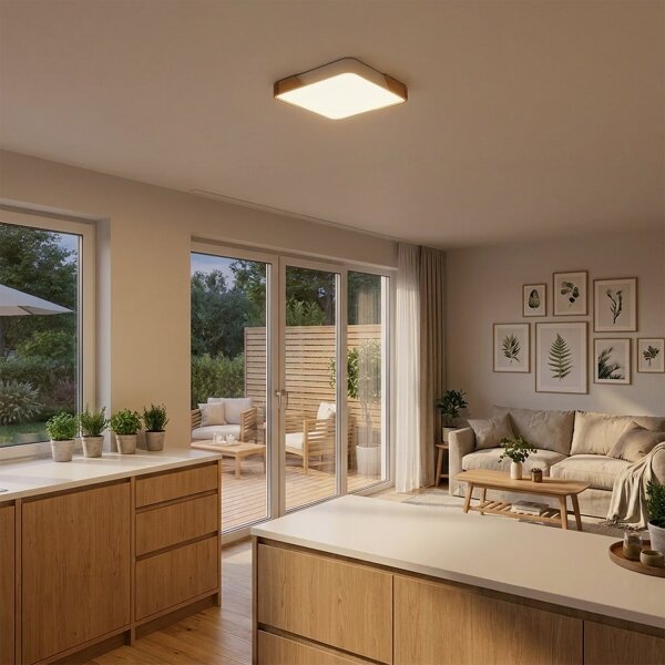 Brilagi - Plafoniera LED dimmerabile PILANA LED/48W/230V rovere/bianco 42x42 cm + telecomando