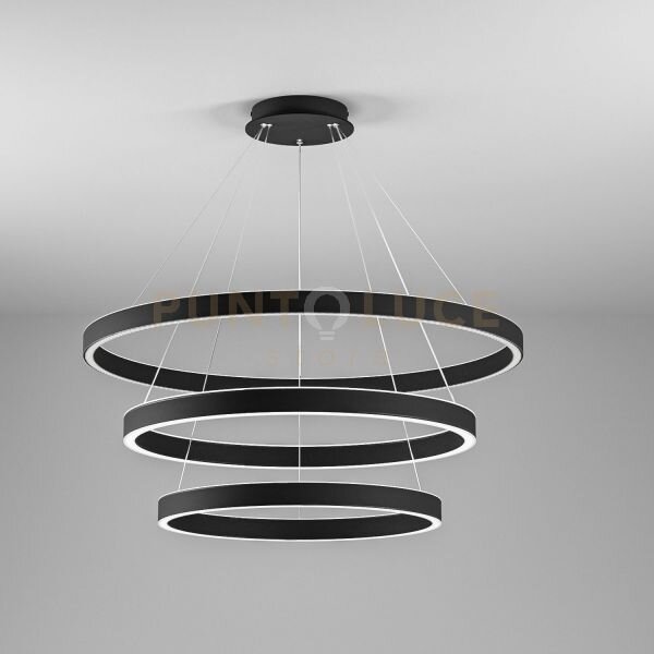 Criseide s/3 - lampadario a sospensione nero a led 3 cerchi 3000k 6