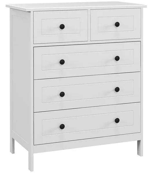 HOMCOM Cassettiera Bianca con 5 Cassetti Salvaspazio e Antiribaltamento in Legno, Cassettiera Camera da Letto, 74x40x91cm, Bianco | Aosom Italy