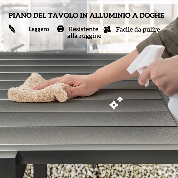 Outsunny Set da Giardino 7 Pezzi con 6 Sedie Pieghevoli e Tavolo Allungabile, in Acciaio, Alluminio e Rete Grigio e Nero
