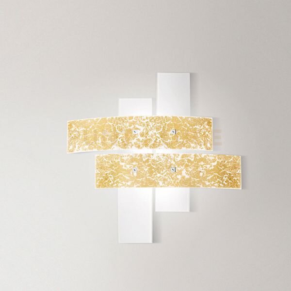 Lara p/g - applique a parete in metallo e vetro bianco foglia oro 