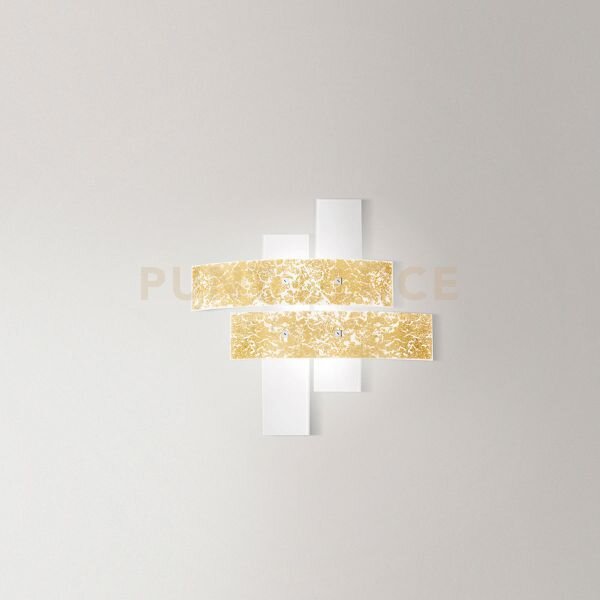 Lara p/p - applique a parete in metallo e vetro bianco foglia oro 