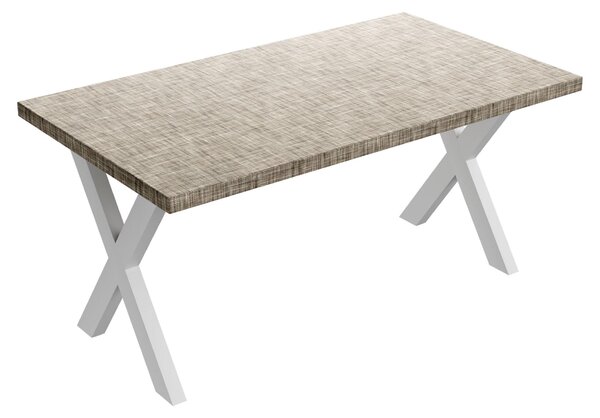 Tavolo da pranzo in legno e metallo con piedi x-shaped bianchi 160x90 cm Grigio Testurizzato