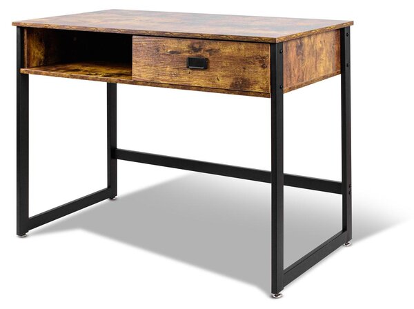Otari - Scrivania in stile industriale con cassetto e vano a giorno, 110x50xH76 cm